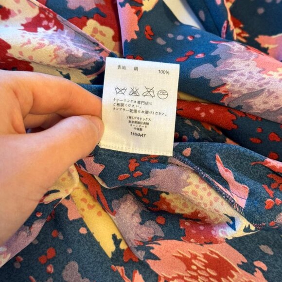 Vanessa Bruno Navy Blue Multi-Color Floral Print V-Neck Dress - Picture 6 of 6